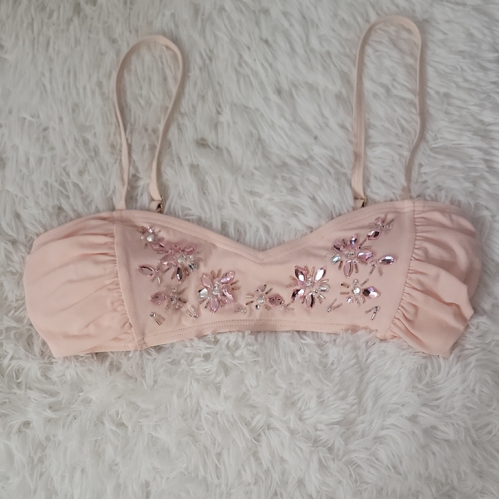 Kate Spade Pink Floral Embellished Bikini Top